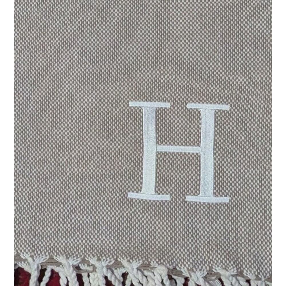 Mudpie Initial H Throw Blanket Woven Fringe 70"X50" Herringbone Monogram - Picture 11 of 11